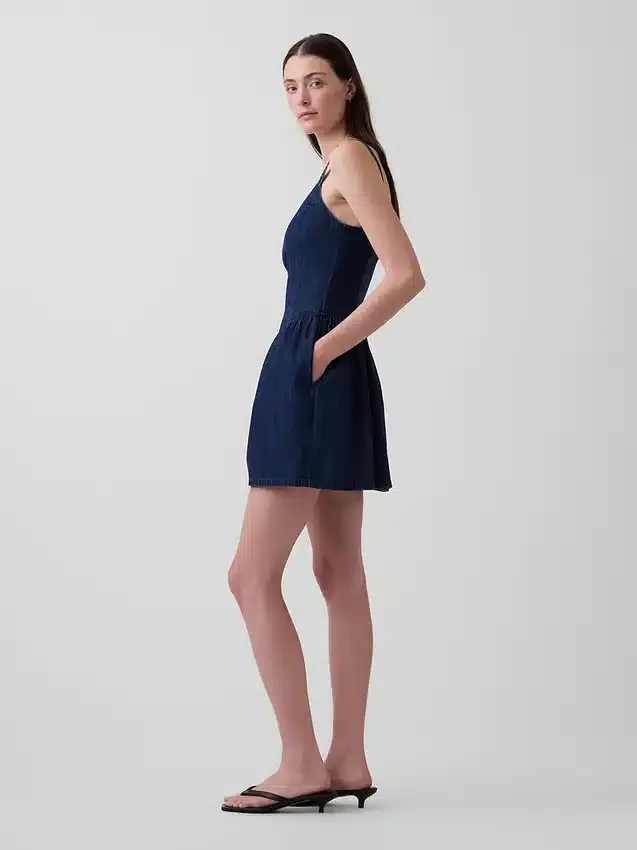 Mini-robe en denim à taille basse