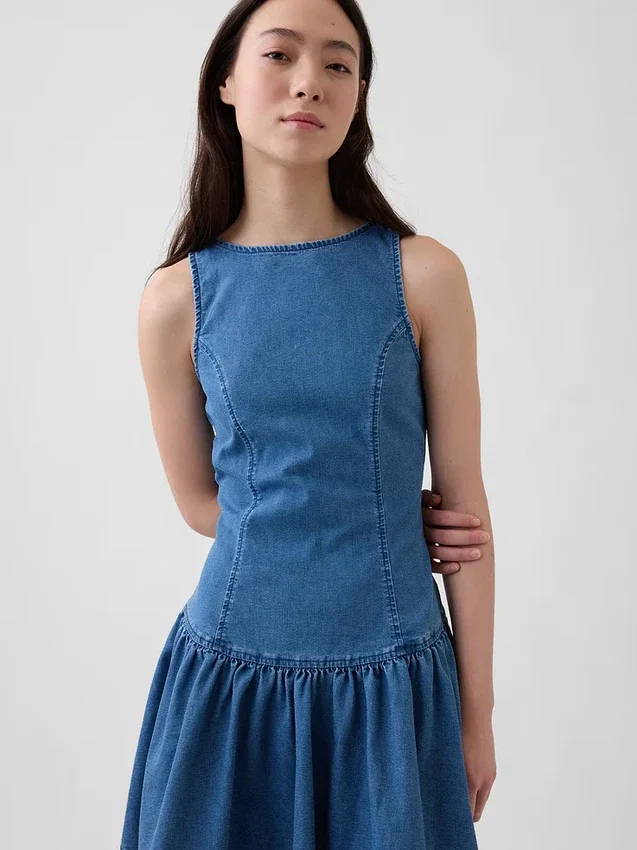 Mini-robe en denim à taille basse