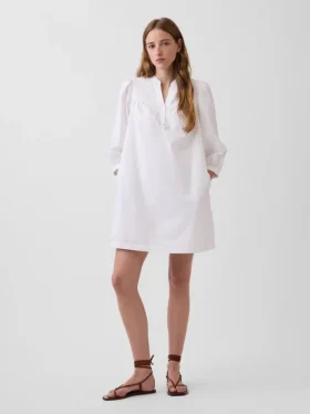 Mini-robe en popeline à col Henley