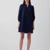 Mini-robe en popeline à col Henley