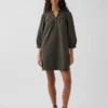 Mini-robe en popeline à col Henley
