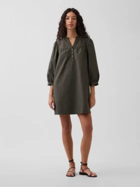 Mini-robe en popeline à col Henley