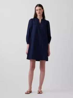 Mini-robe en popeline à col Henley
