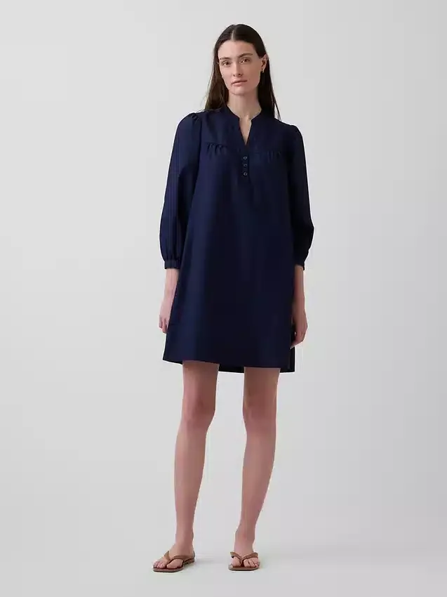 Mini-robe en popeline à col Henley