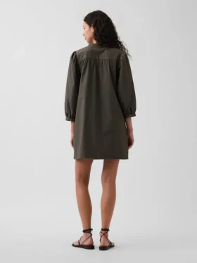 Mini-robe en popeline à col Henley