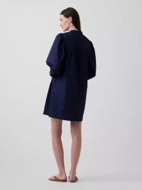 Mini-robe en popeline à col Henley