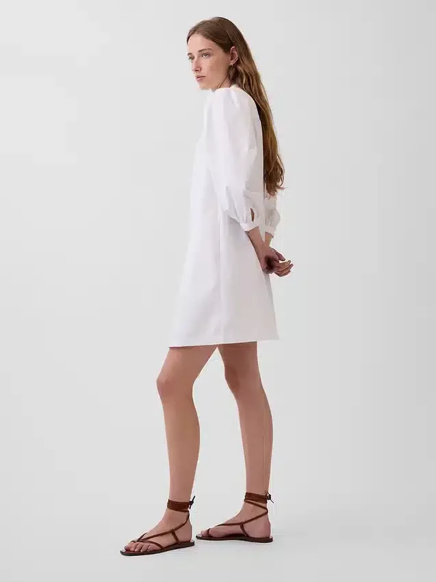Mini-robe en popeline à col Henley