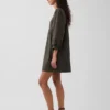 Mini-robe en popeline à col Henley
