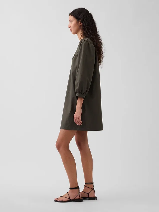 Mini-robe en popeline à col Henley