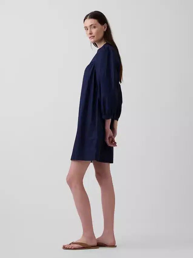 Mini-robe en popeline à col Henley