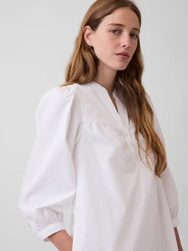 Mini-robe en popeline à col Henley