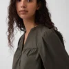 Mini-robe en popeline à col Henley