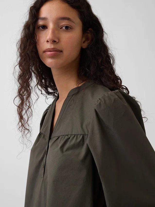 Mini-robe en popeline à col Henley