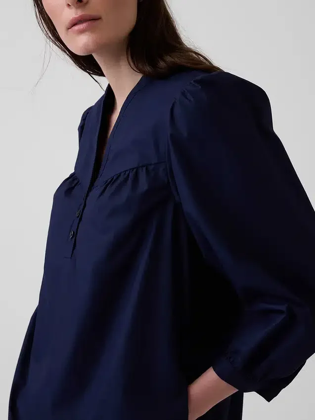 Mini-robe en popeline à col Henley