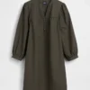 Mini-robe en popeline à col Henley