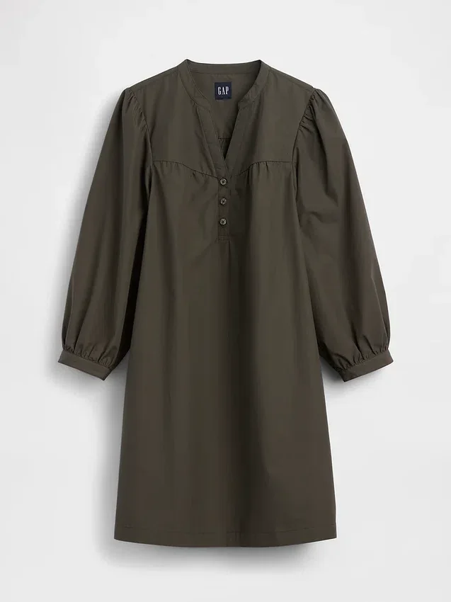 Mini-robe en popeline à col Henley
