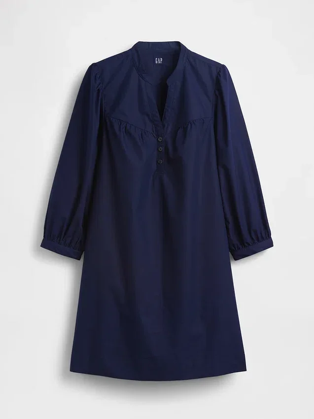 Mini-robe en popeline à col Henley