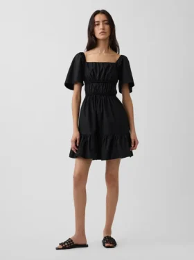 Mini-robe en popeline à manches flottantes