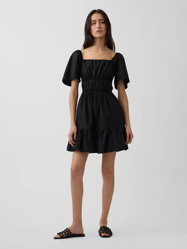 Mini-robe en popeline à manches flottantes