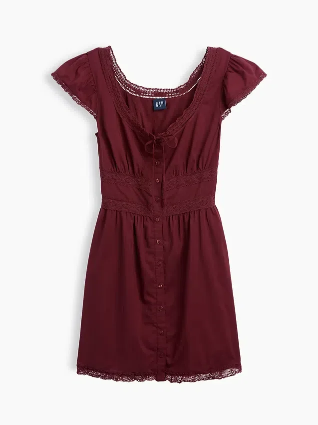 Mini-robe à encolure dégagée et bordure en dentelle