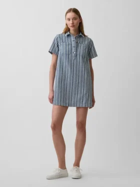 Mini-robe à enfiler en denim rayé