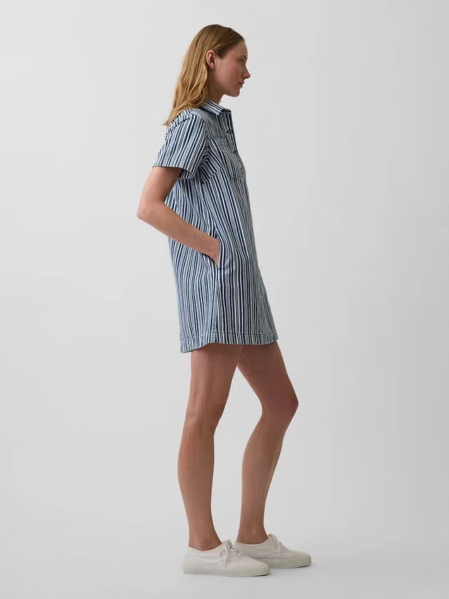 Mini-robe à enfiler en denim rayé