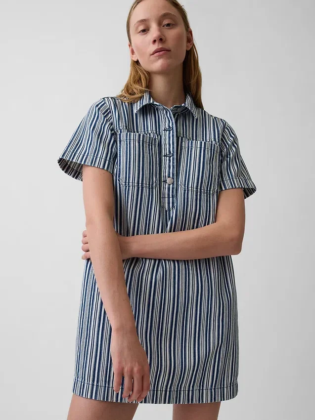 Mini-robe à enfiler en denim rayé