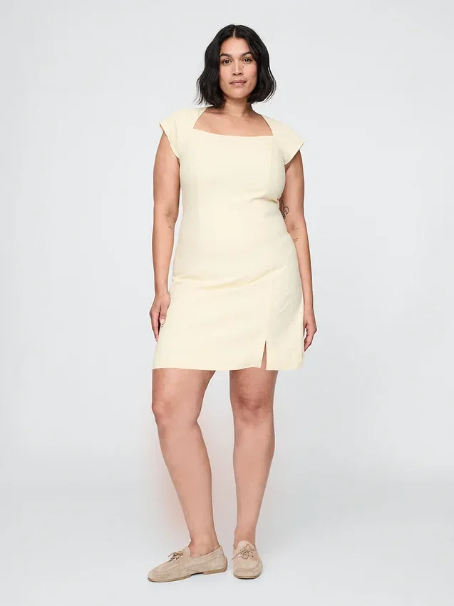 Mini-robe à manches courtes en mélange de lin