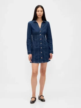Mini-robe plissée en denim