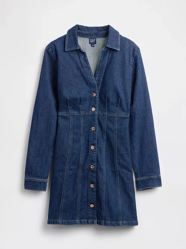 Mini-robe plissée en denim