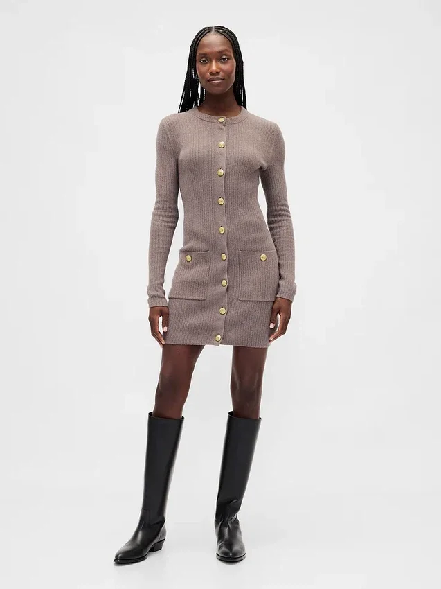 Mini-robe-pull à côtes CashSoft avec poches