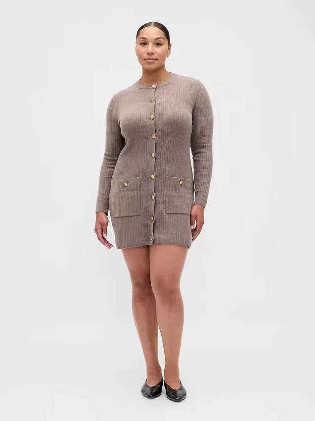 Mini-robe-pull à côtes CashSoft avec poches