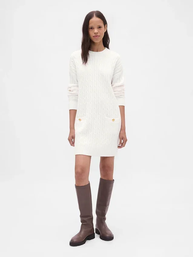 Mini-robe-pull en maille torsadée CashSoft