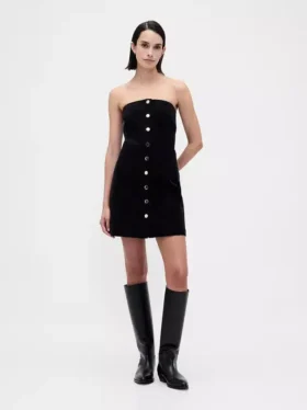 Mini-robe sans bretelles en velours côtelé