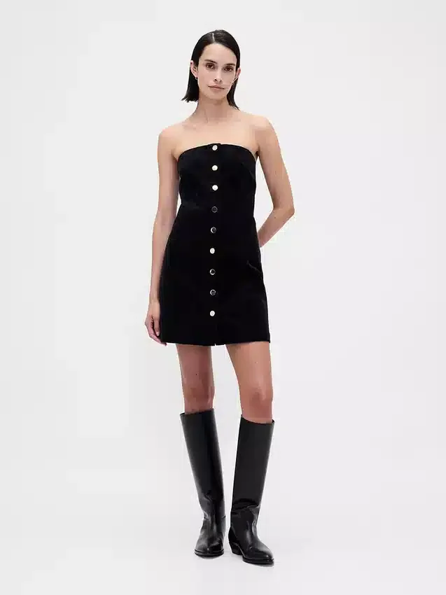 Mini-robe sans bretelles en velours côtelé