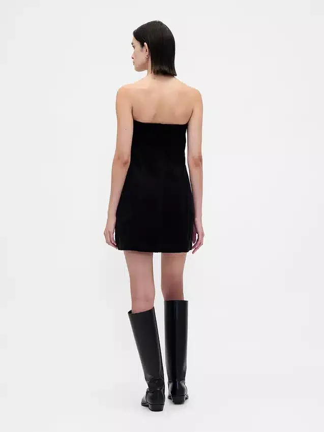 Mini-robe sans bretelles en velours côtelé