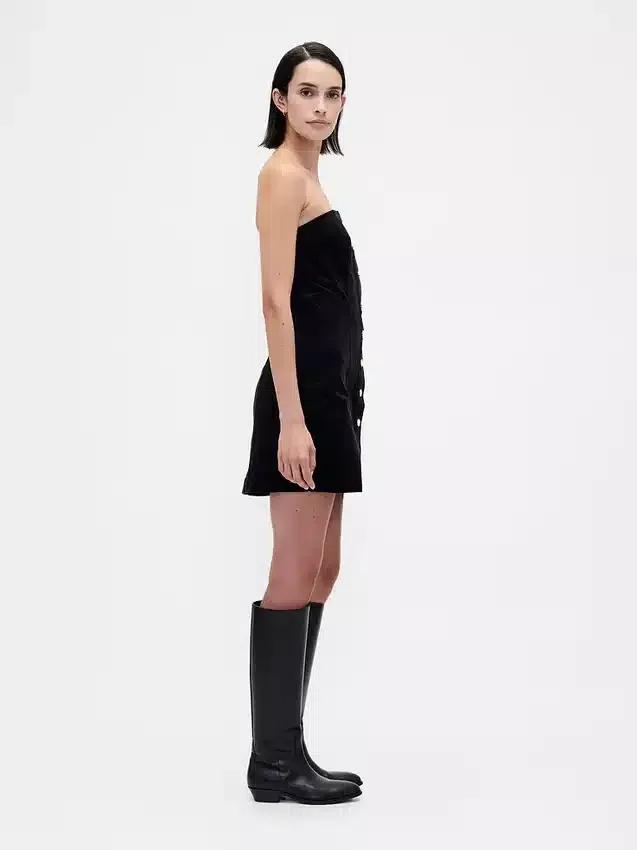 Mini-robe sans bretelles en velours côtelé