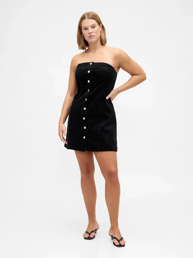 Mini-robe sans bretelles en velours côtelé
