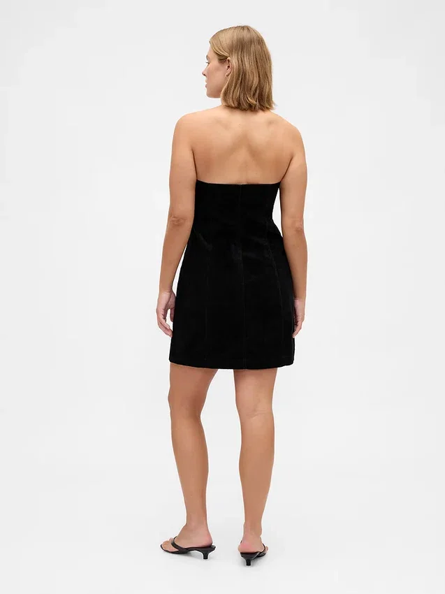 Mini-robe sans bretelles en velours côtelé