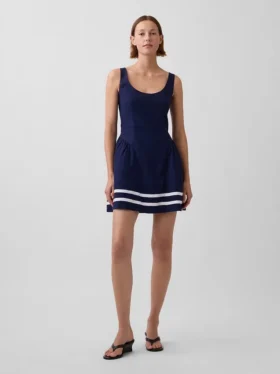 Mini-robe taille basse en mélange de lin