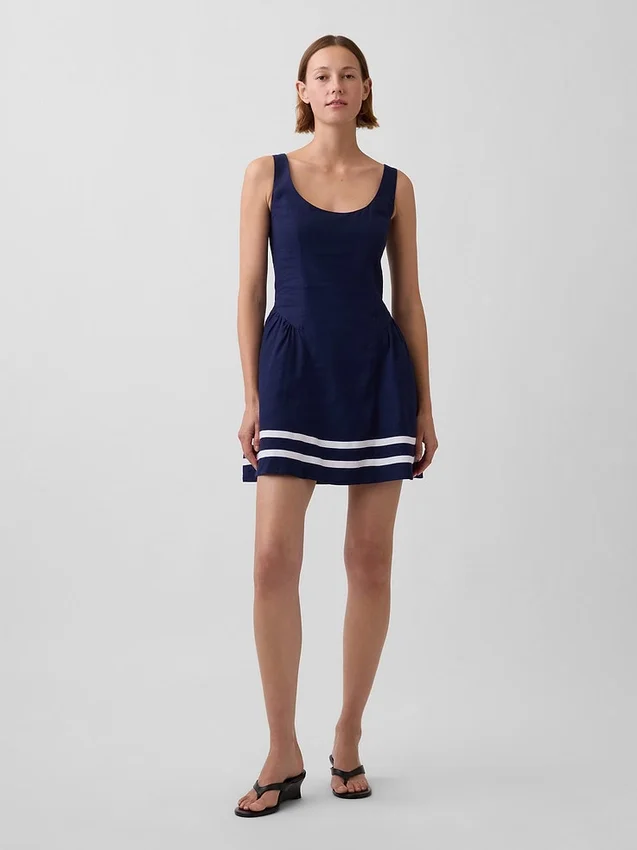 Mini-robe taille basse en mélange de lin