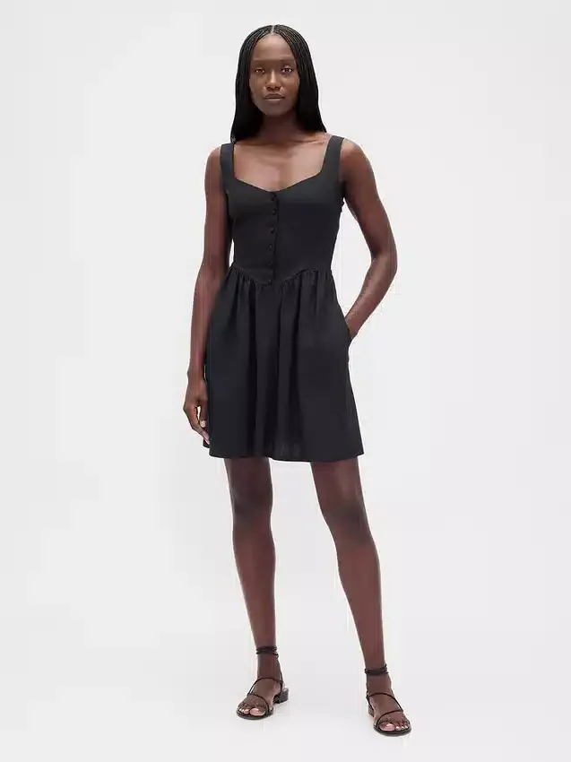 Mini-robe taille basse en mélange de lin