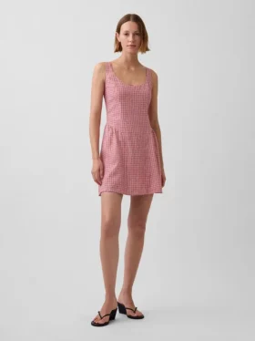 Mini-robe taille basse en mélange de lin