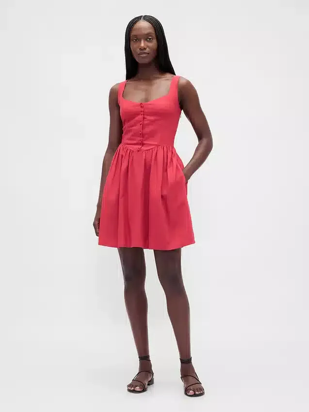 Mini-robe taille basse en mélange de lin