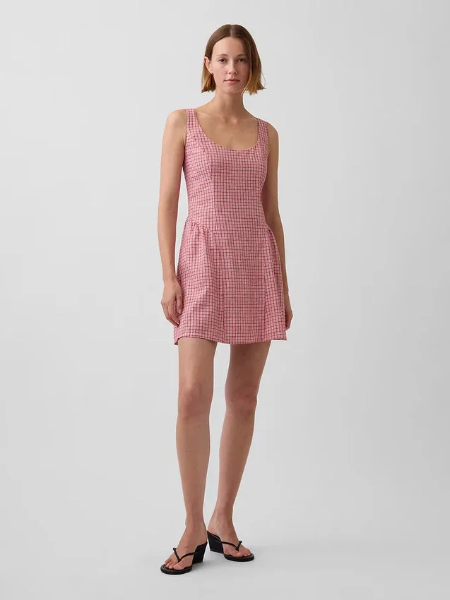Mini-robe taille basse en mélange de lin