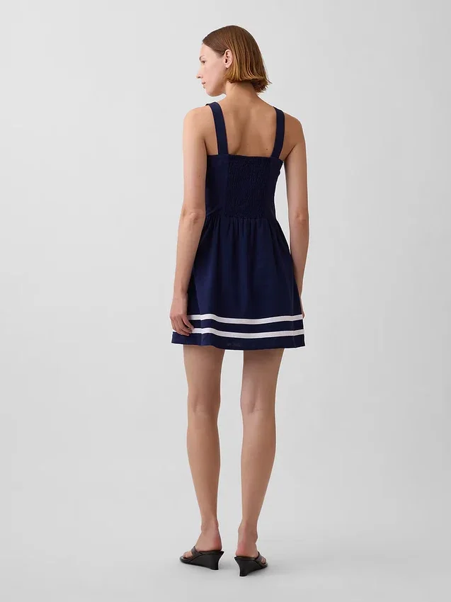 Mini-robe taille basse en mélange de lin