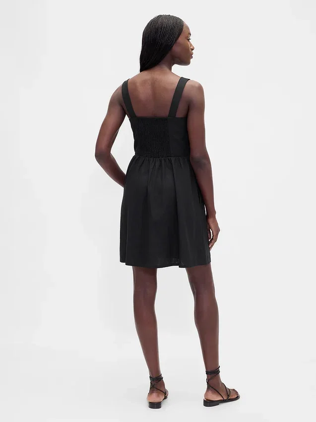Mini-robe taille basse en mélange de lin