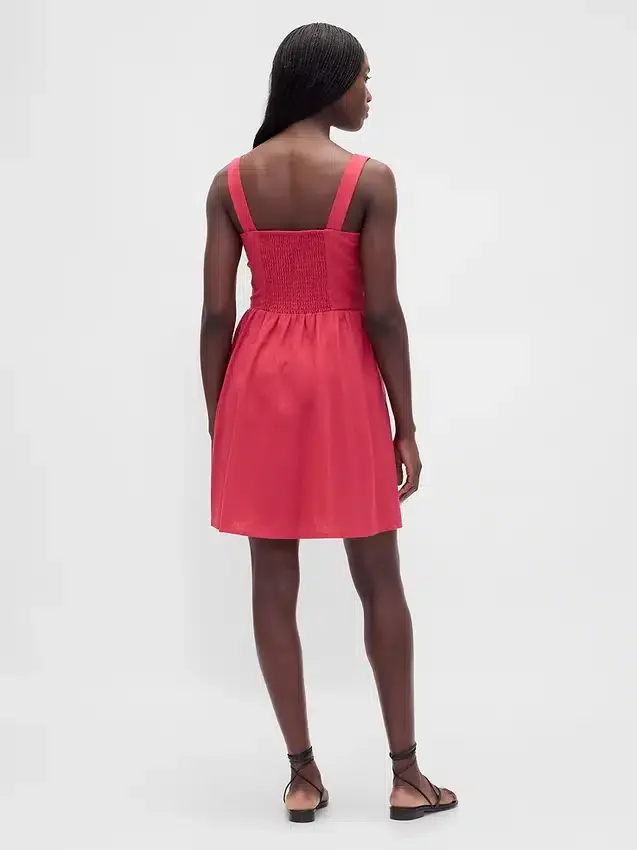 Mini-robe taille basse en mélange de lin