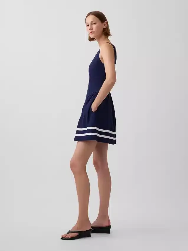 Mini-robe taille basse en mélange de lin