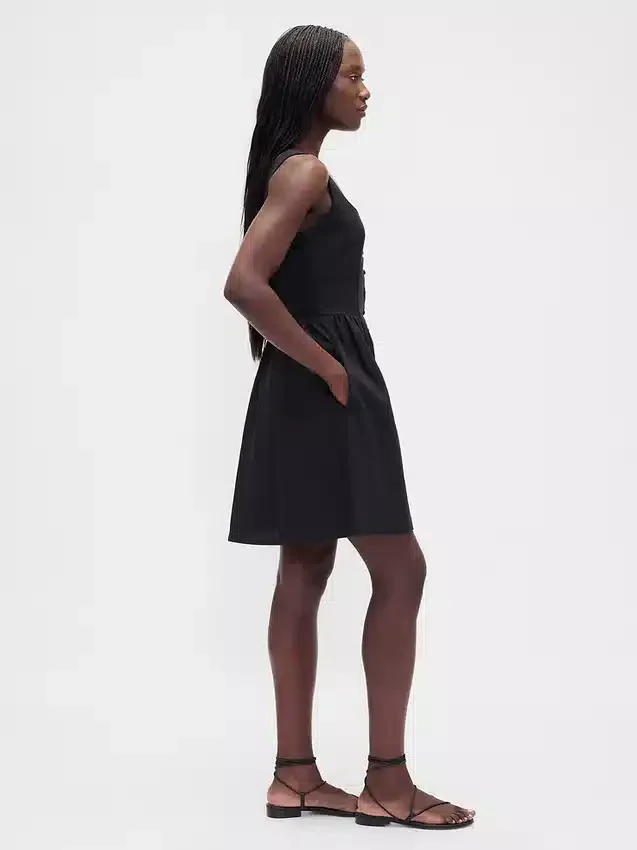 Mini-robe taille basse en mélange de lin